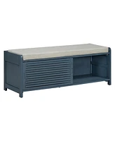 Distressed Shutter Storage Bench with Acacia Veneer for Retro Charm for Living Room, Entryway (Navy)
