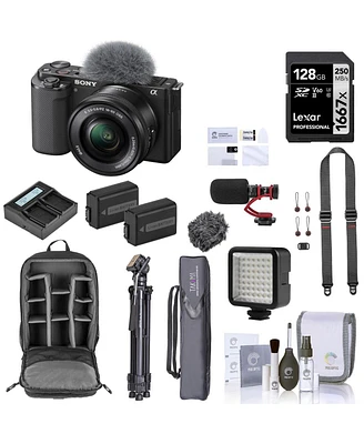 Sony Sony Zv-E10 Mirrorless Camera with 16-50mm Lens, Bundle,128GB Memory Card, Backpack, 2x Battery Packs, Dual Charger, Tripod, Microphone, Screen P