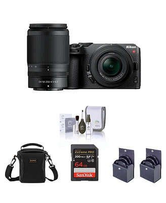 Nikon Z 30 Mirrorless Camera with 16-50mm & 50-250mm Lens, Bundle with 64GB Sd Memory Card, Bag, 62mm and 46mm Uv, Cpl and Nd Filters