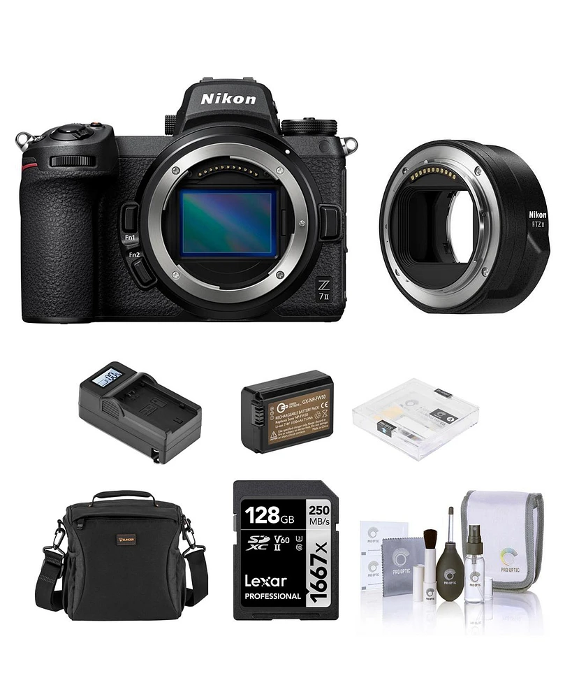 Nikon Z 7II Mirrorless Camera, Bundle with Ftz Ii Mount Adapter, 128GB Sd Memory Card, Shoulder Bag, Extra Battery, Charger, Screen Protector, Cleanin