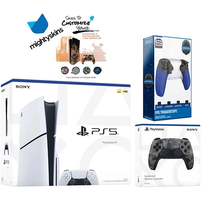Sony PlayStation 5 Slim Disc with Extra Chroma Pearl Controller, Trigger Stop Kit and MightySkins Decal Voucher