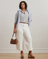 Lauren Ralph Plus Oversize Striped Cotton Voile Shirt