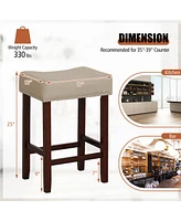 Gymax Set of 4 Bar Stools Counter Height Saddle Kitchen Chairs w/ Wooden Legs