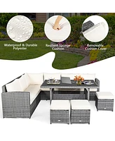 Gymax 7PCS Rattan Patio Sectional Sofa Set Conversation Set w/ Cushions