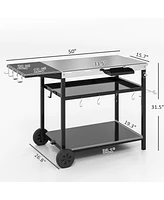 Outsunny Outdoor Bar Cart Grill Table with Wheels, Prep Table with Storage