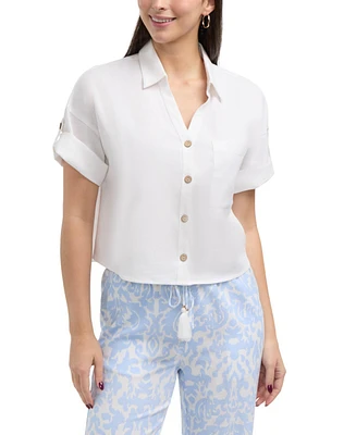 Ellen Tracy Women s Camp Shirt with Button Front