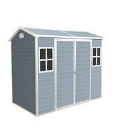 8x4ft Resin Outdoor Storage Shed with Two-Window and Double-Door,Plastic Shed with Floor for Gargen,Patio,Yard,Lawn,Grey