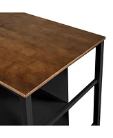 Rustic Stationary Kitchen Island with Butcher Block, 45", Open Shelves