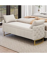 Velvet Upholstered Storage Ottoman with Pillows for Living Room & Bedroom