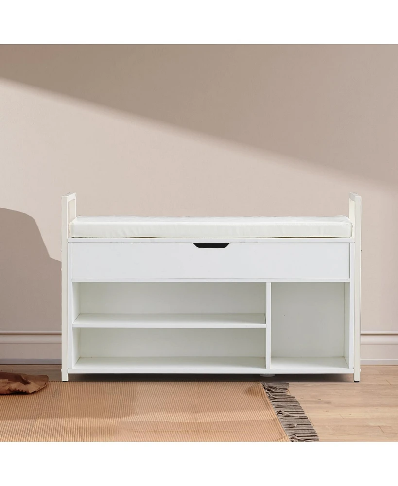 39" Shoe Bench with Lift Top Storage, 2-Tier Shoe Rack