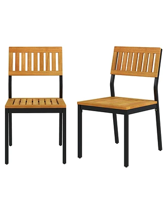 Dining Chair Set of 2 Modern Patio Chairs/Acacia Wood Backrest, Slanted Seat