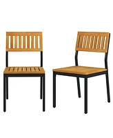 Dining Chair Set of 2 Modern Patio Chairs/Acacia Wood Backrest, Slanted Seat