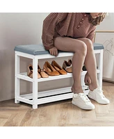 2-Tier Wooden Shoe Rack Bench with Padded Seat