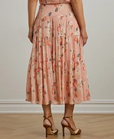 Lauren Ralph Plus Floral Crinkle Georgette Tiered Skirt