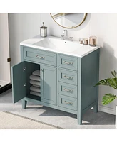 36" Bathroom Vanity with Sink Combo, Green Bathroom Cabinet with Drawers, Solid Frame and Mdf Board
