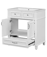 30" Resin Sink Vanity with Solid Wood Frame Cabinet, Retro White