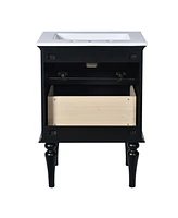 24" Solid Wood Bathroom Vanity Cabinet with Sink and 2 Drawers, Black