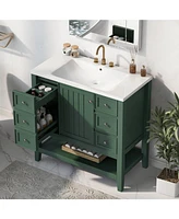 36" Bathroom Vanity with Sink Combo, One Cabinet and Three Drawers, Solid Wood and Mdf Board, Green