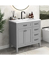 36" Bathroom Vanity with Sink Combo, Bathroom Cabinet with Drawers, Solid Frame and Mdf Board, Grey
