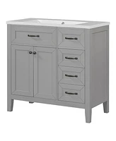 36" Bathroom Vanity with Sink Combo, Bathroom Cabinet with Drawers, Solid Frame and Mdf Board, Grey