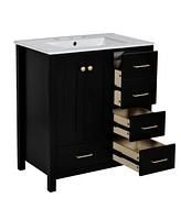 30" Wood Vanity Cabinet Set with Ceramic Sink, Drawers, and Soft-Close Doors