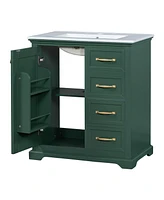 30" Bathroom Vanity with Sink, One Package, Green Bathroom Cabinet with Drawers, Solid Frame and Mdf Board