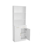 Bathroom Storage Cabinet, Cabinet with Two Doors and Drawers, Adjustable Shelf, Three-layer Open Shelf, Mdf Board, White