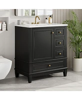 30" Bathroom Vanity with Sink, One Door with Shelf and Three Drawers, Soft Close Door, Black