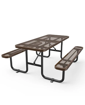 72" Expanded Metal Rectangular Picnic Table, Brown