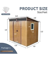 6ft x 5ft Outdoor Metal Storage Shed with Window and Transparent plate for Garden, Lawn (Coffee)