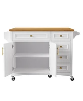 52" Kitchen Island Cart with Drop Leaf, Storage, and Adjustable Shelf