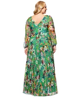 Betsy & Adam Plus Printed Mynra Pleated Long Dress