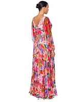 Betsy & Adam Petite Printed Pleated Chiffon Dress