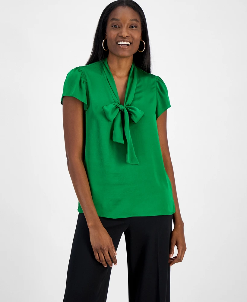 Bar Iii Women's Tie-Front Flutter-Sleeve Blouse, Exclusively at Macy's