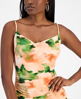 Bar Iii Women's Printed Mesh Cowlneck Sheath Dress, Exclusively at Macy's