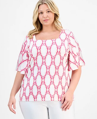 Jm Collection Plus Printed Flutter-Sleeve Top, Exclusively at Macy's