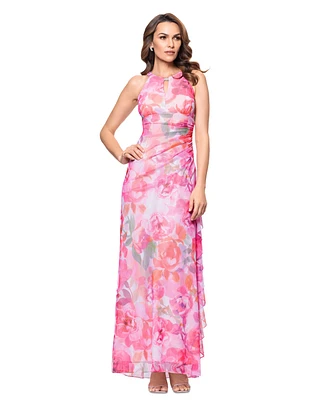 Betsy & Adam Women's Floral Print Gathered Sleeveless Gown