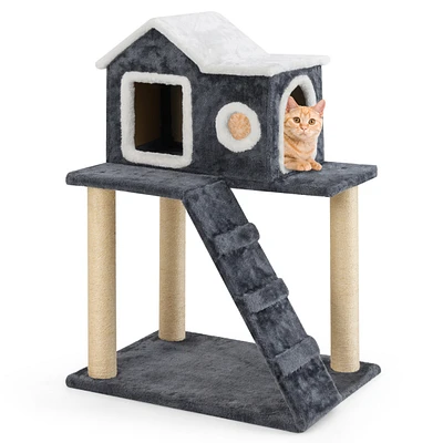 Tower Condo Cat Tree with Scratching Posts & Ladder Multi-Level Playhouse for Cats