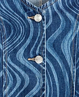 With Jules Big Girl Cotton Denim Wave Wash Vest Top