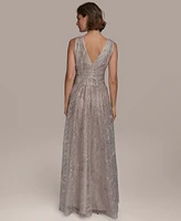 Donna Karan New York Women's Sequin Embroidered Mesh Sleeveless Gown