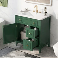 30" Green Bathroom Vanity with Sink, Door, and Drawers