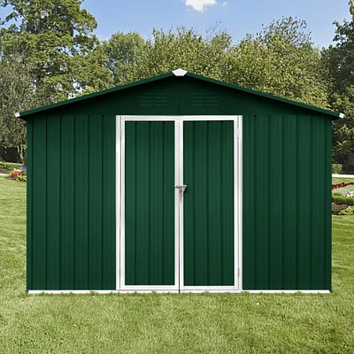Metal garden sheds 10ftx12ft outdoor storage sheds white+green