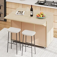 51" Solid Wood Handwoven Kitchen Island on Wheels