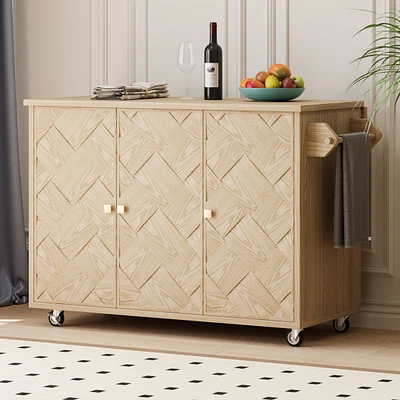 51" Solid Wood Handwoven Kitchen Island on Wheels