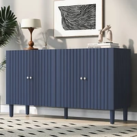 Elegant Four-Door Sideboard with Wavy Doors, Cylindrical Legs, and Metal Handles