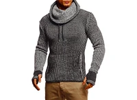 Leif Nelson Men's Cowl Neck Knitted Pullover with Thumbhole Cuffs