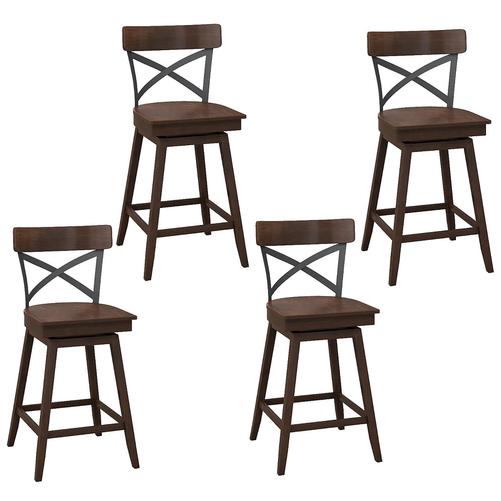 Gymax Set of Wooden Swivel Bar Stools Counter Height Kitchen Chairs w/ Back