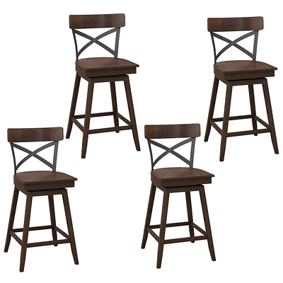 Gymax Set of Wooden Swivel Bar Stools Counter Height Kitchen Chairs w/ Back
