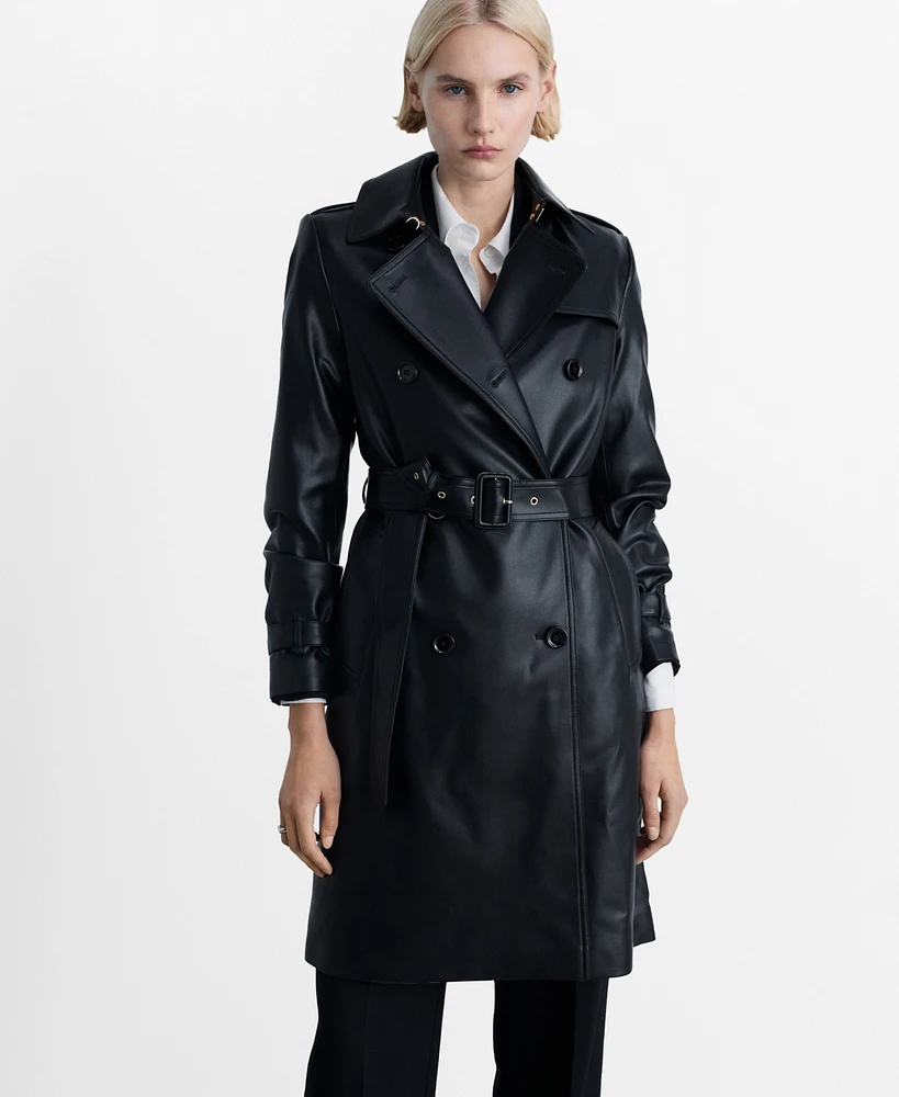 Mango Women's Leather-Effect Trench Coat