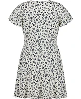 Calvin Klein Big Girls Scratchy Floral Wrap Short Sleeve Dress